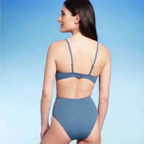 Shade & Shore Cut Out Bead Detail One Piece Swimsuit - Blue Sz S NWT - Picture 3 of 7